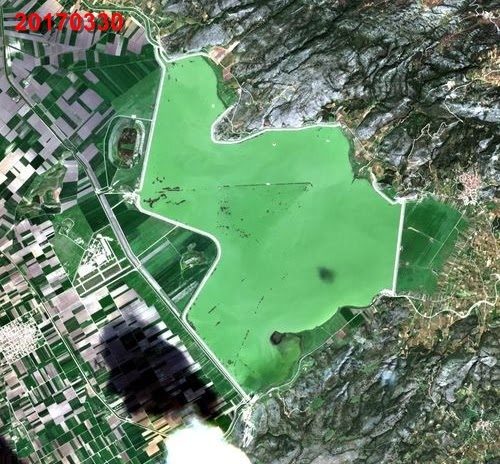Satellite image of lake Karla, 30 March 2017