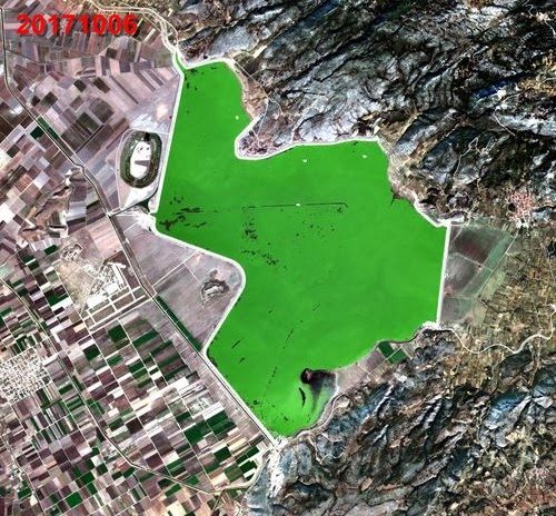Satellite image of lake Karla, 6 October 2017
