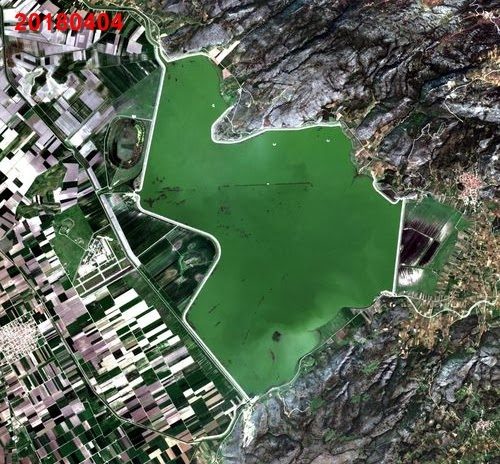 Satellite image of lake Karla, 4 April 2018