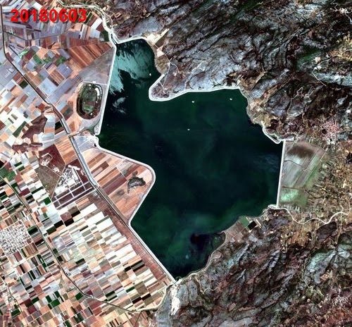 Satellite image of lake Karla, 3 June 2018