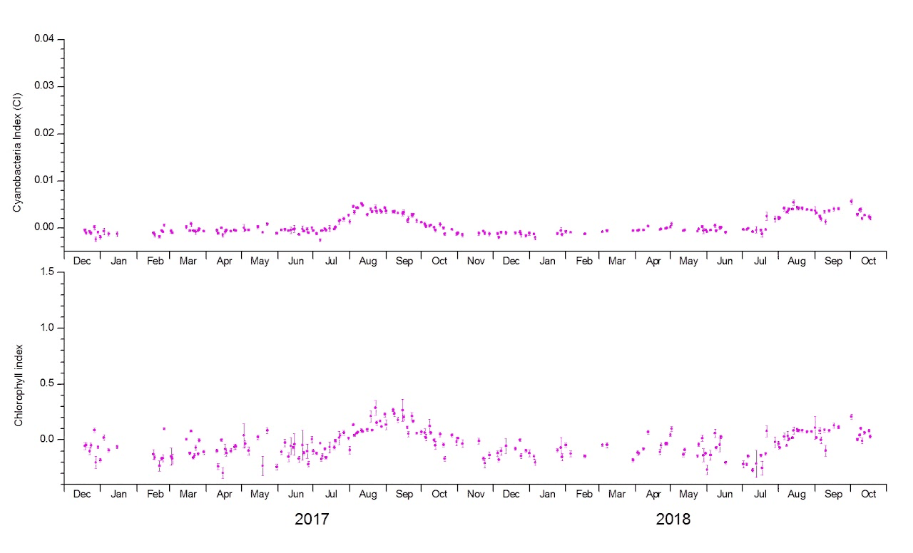 Cyanobacteria and Chlorophyll index time series for Orestiada